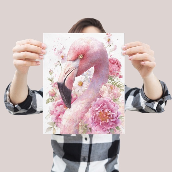 Watercolor Flamingo Wall Art Print, Unframed - Vibrant Tropical Elegance - Picture 4 of 7